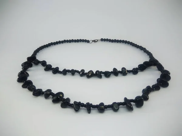 Black Stone Necklace Isolated On a White Background — Stok fotoğraf