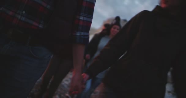 Пара, держащаяся за руки у моря — стоковое видео