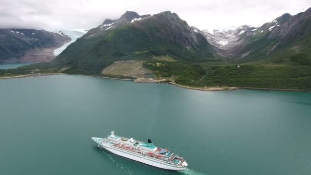 Vue Aérienne Navire Croisière Dans Fjord Norvégien — Video