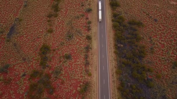 Truck Driving Road Aerial View — Stock Video