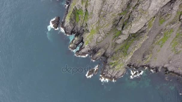 Waves Crashing Rocks Aerial View — Stock Video