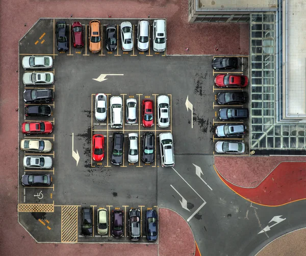 aerial view of a full car parking