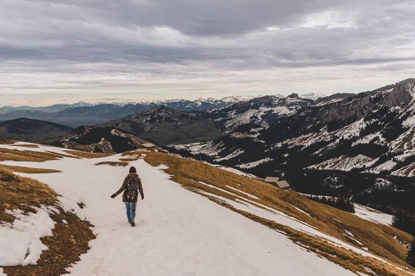 Escursionismo Femminile Nelle Splendide Montagne Svizzere Kronberg Appenzell Svizzera Europa — Foto Stock