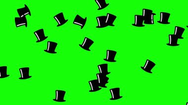 Yeşil ekran fırlatma, düşen şapka animasyonu coşkulu kalabalık, kutlama şapkası, kutlama, neşe, retro tarzı