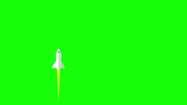 Fusée écran vert Navire volant dans l'espace Animation. Dessin animé style moderne fusée navire décollage et explorer l'espace — Video