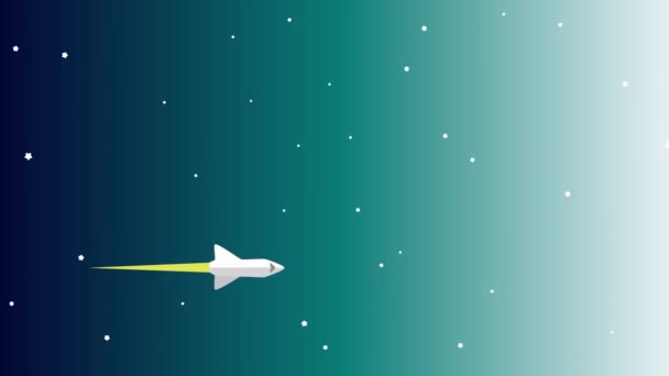 Rocket Ship Flying Through Space Animation. Cartoon modern style rocket ship blasting off and explorating space — Stock Video