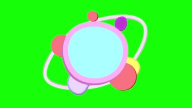 Gaz gezegeni, halkalar, ay ve meteorlar uzayda. Jüpiter, bir gezegen gibi, Satürn 'le, halkalar gibi. 2d canlandırma yeşil arkaplan.