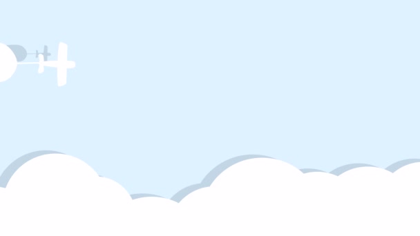 2D animation of an airplane in the clouds with long banners of advertising space — Stock Video