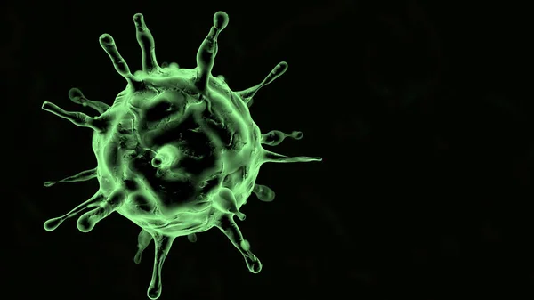 Rendu 3D noir sur fond noir épidémie de coronavirus et de grippe concept dangereux de pandémie risque médical pour la santé avec des cellules de la maladie — Photo