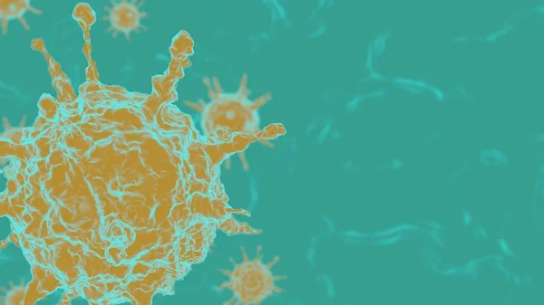 Yellow 3D rendering on a turquoise background outbreak of coronavirus and background flu dangerous concept of pandemic medical health risk with disease cells