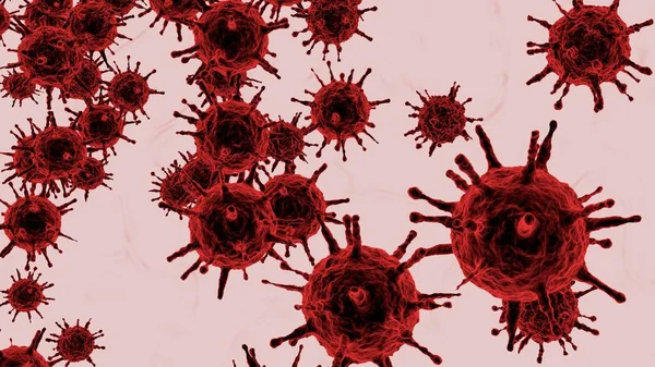 Red 3D rendering of a coronavirus outbreak and flu background dangerous concept of pandemic medical health risk with disease cells