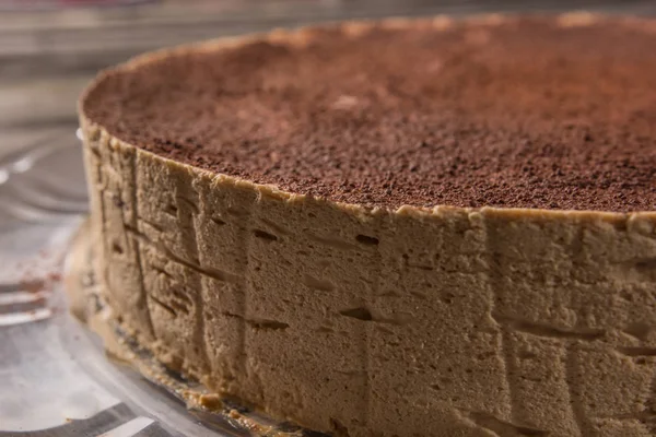 Close Tiramisu Cake Chocolate Powder Rustic Table Table — Stock Photo, Image