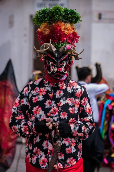 Pillaro Ecuador Enero 2020 Persona Con Una Máscara Roja Del — Foto de Stock