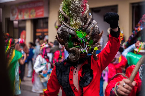 Pillaro Ecuador Января 2020 Человек Маске Красного Дьявола Фестивале Diablada — стоковое фото