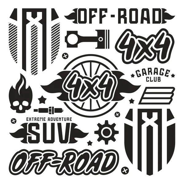 Vinyl stickers en badges voor off-road auto — Stockvector