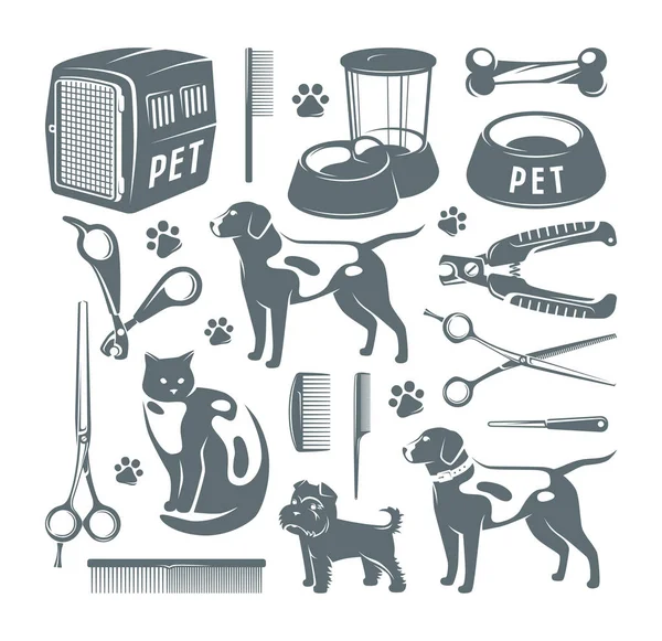 Ikony zestaw elementów opieki nad zwierzętami — Wektor stockowy