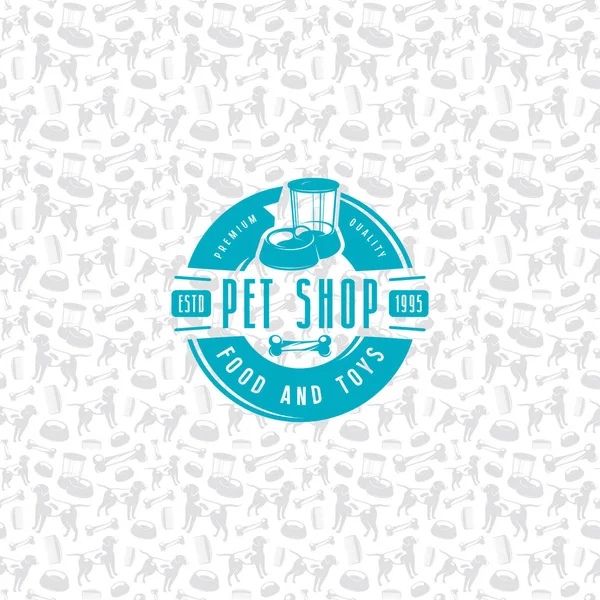Pet shop seamless pattern and label — Stock Vector