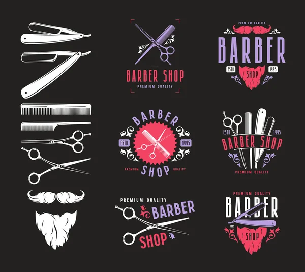 Vintage kuaför dükkanı rozetleri kümesi 