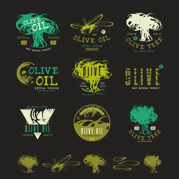 Set de etiquetas e insignias para aceite de oliva — Vector de stock