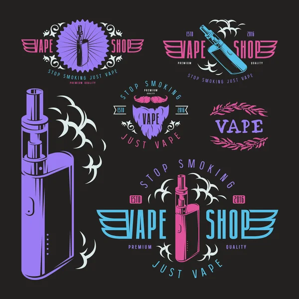 Barra de vapores e etiquetas de loja de vape — Vetor de Stock