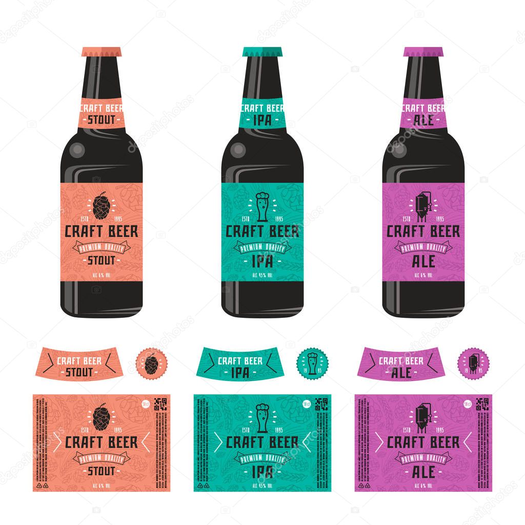 Set of templates label for craft beer. Print on color background and presentation on the bottle