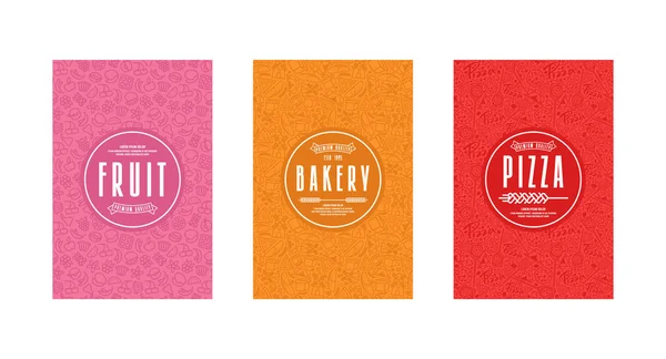 Jeu d'étiquettes modèles pour boulangerie, pizza, fruits — Image vectorielle