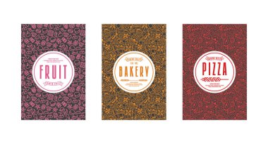 Ekmek, pizza, meyve için şablon etiketleri kümesi