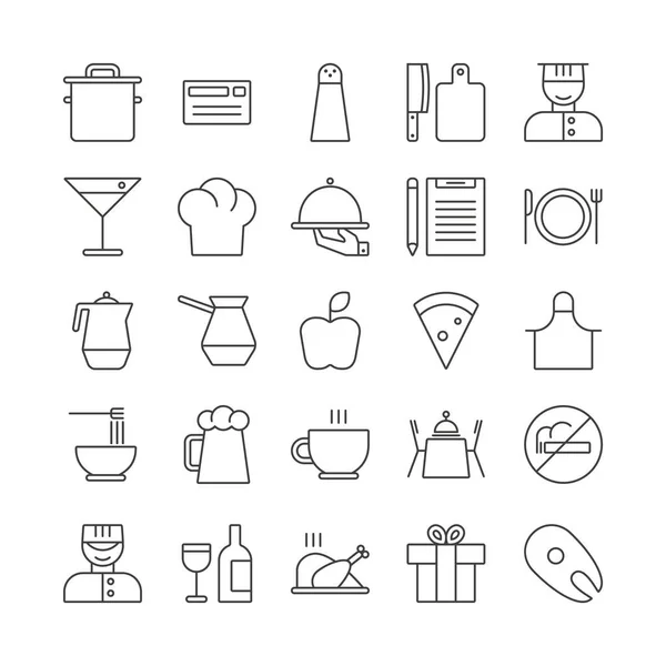Icon set for restaurant in thin line style — Stock Vector