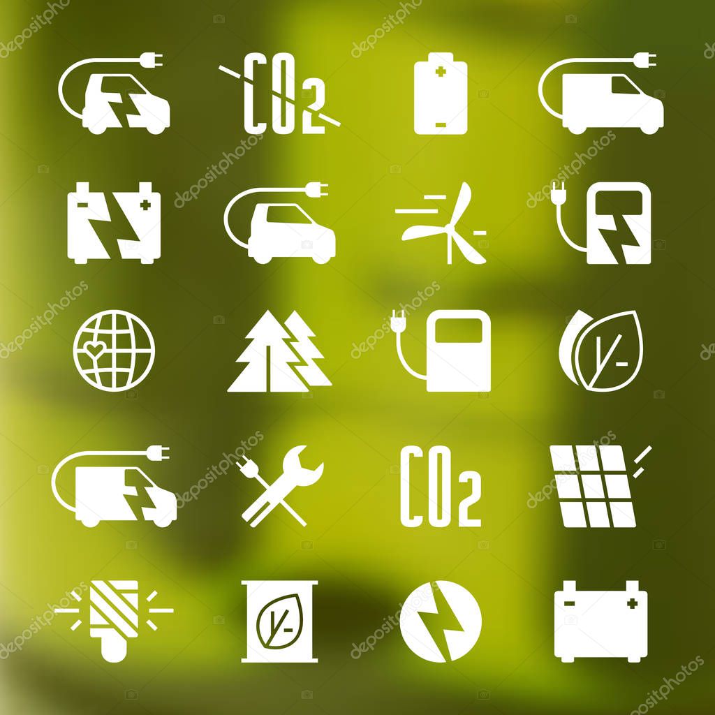 Icon set of electric car and ecology
