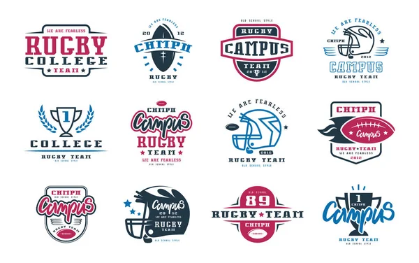 Badges ensemble de l'équipe de rugby du campus — Image vectorielle