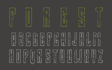 Dar sanserif kontur yazı tipi tarzı çizilmiş grafik