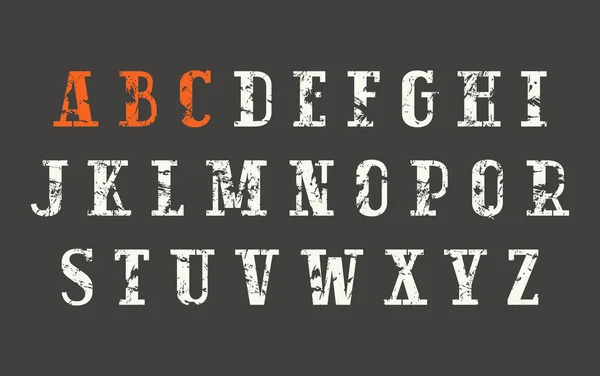 Fonte serif dalle dans un style rétro avec une texture minable — Image vectorielle