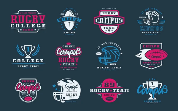 Badges ensemble de l'équipe de rugby du campus — Image vectorielle