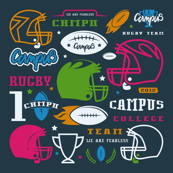 Icons set of campus rugby team — Stock Vector