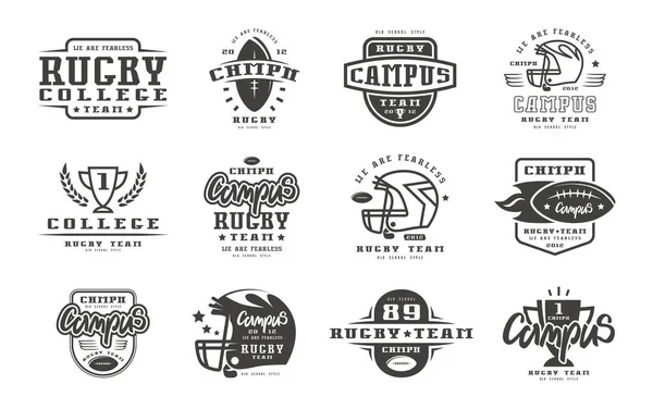 Conjunto de distintivos da equipe de rugby do campus — Vetor de Stock