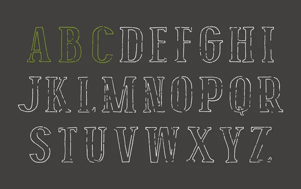 Contour serif-lettertype in de stijl van handgetekende afbeeldingen — Stockvector