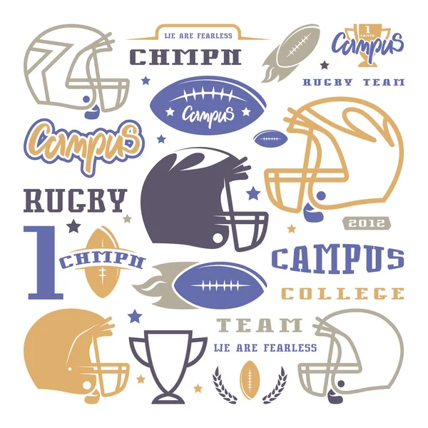 Icons set of campus rugby team — Stock Vector