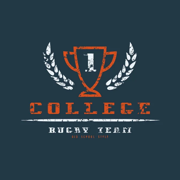 College-Rugby-Mannschaftsabzeichen mit schäbiger Textur — Stockvektor