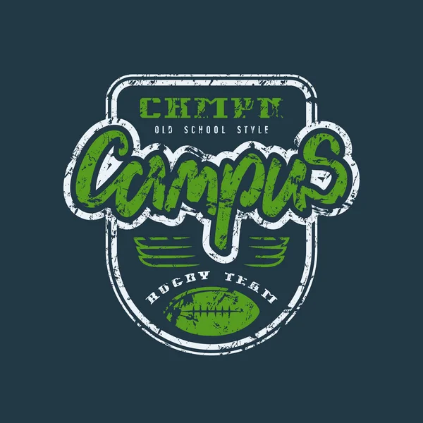 Rugby campus  team badge with shabby texture — Stock Vector