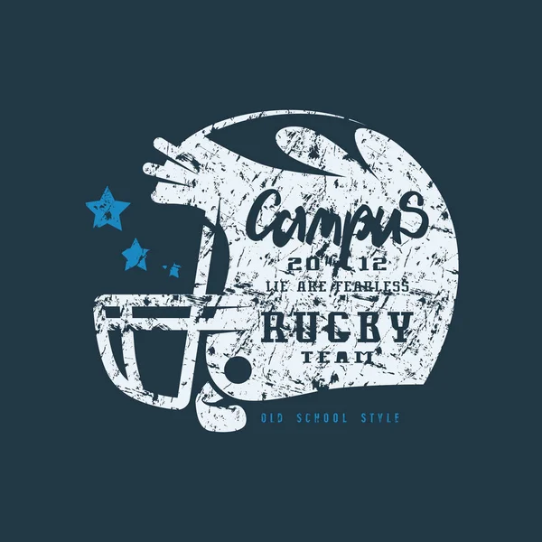 Rugby helma odznak s ošuntělý texturou — Stockový vektor