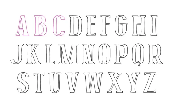 Kontur-Serifenschrift im Stil handgezeichneter Grafiken — Stockvektor