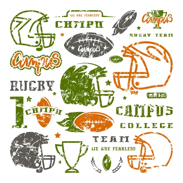 Icons set of campus rugby team — Stock Vector