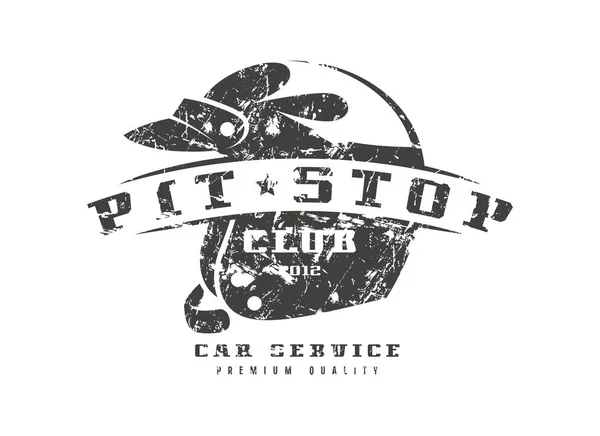 Pit stop odznak s texturou, ošuntělý auto — Stockový vektor