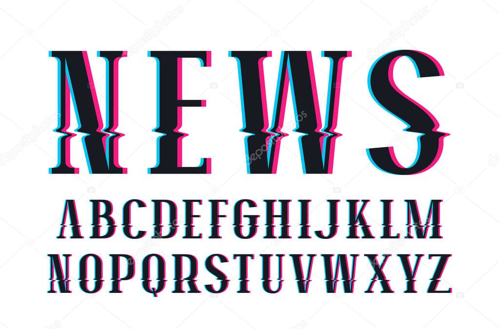 Decorative serif font with glitch distortion effect 