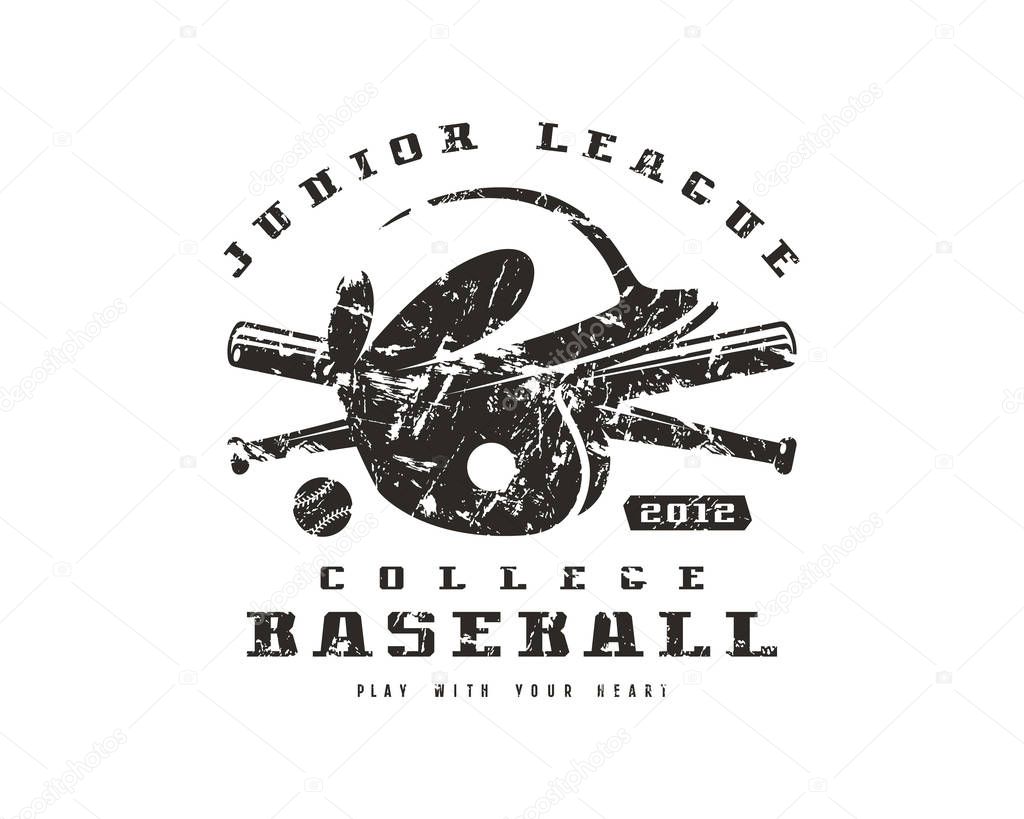 Emblem of baseball team. Graphic design for t-shirt. Black print on white background