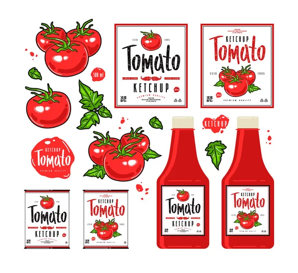 Uppsättning mall etiketter för tomatketchup — Stock vektor