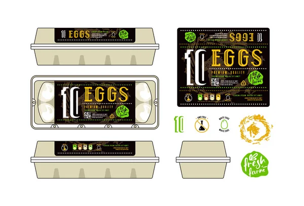 卵の包装用のテンプレートのラベルを設定します。 — ストックベクタ