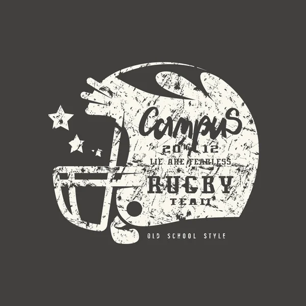 Badge de casque de rugby avec texture minable — Image vectorielle