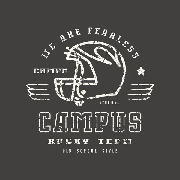 Badge de l'équipe du campus de rugby avec texture minable — Image vectorielle