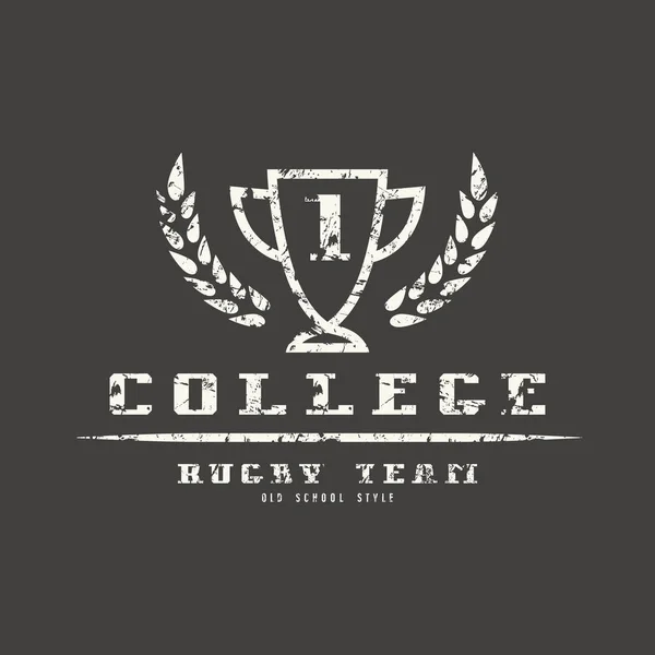 Badge d'équipe de rugby collégial avec texture minable — Image vectorielle